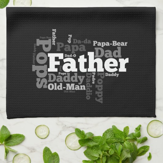 Zwart-wit Vader Word Collage Theedoek (Gevouwen)