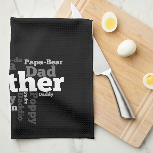 Zwart-wit Vader Word Collage Theedoek (Quarter Fold)