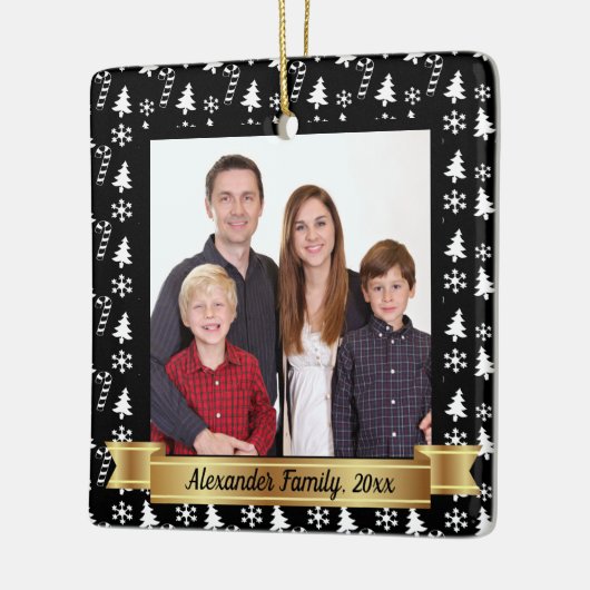 Zwart-wit vakantie patroon foto keramisch ornament (Links)