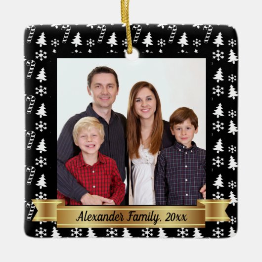 Zwart-wit vakantie patroon foto keramisch ornament (Voorkant)