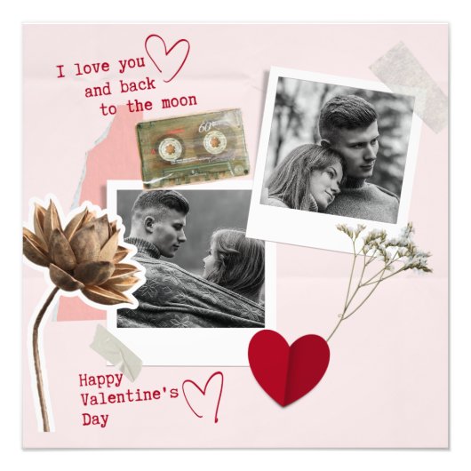 Zwart-wit valentijnsdag stel foto rode hart afdruk (Voorkant)