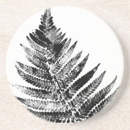 Zwart-wit Varen Blad Print Rond Zandsteen Onderzetter