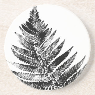 Zwart-wit Varen Blad Print Rond Zandsteen Onderzetter
