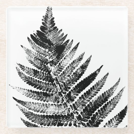Zwart-wit Varen Leaf Print Glazen Onderzetter (Voorkant)