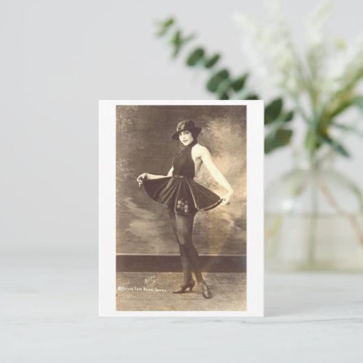 zwart-wit vaudeville danser briefkaart (Staand voorkant)