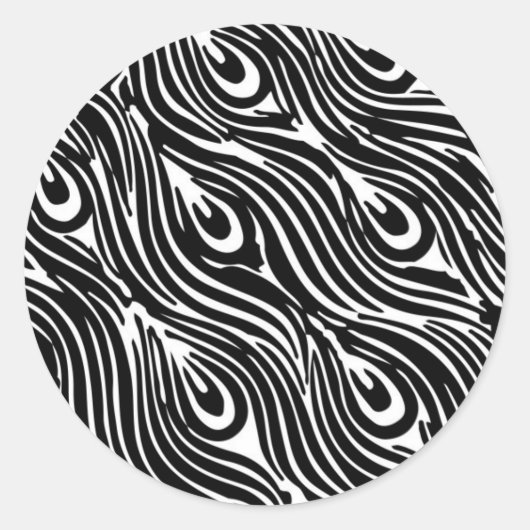 Zwart-wit veerpatroon ronde sticker (Voorkant)
