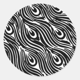 Zwart-wit veerpatroon ronde sticker