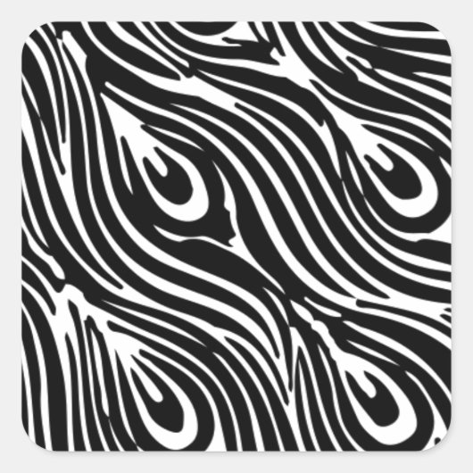 Zwart-wit veerpatroon vierkante sticker (Voorkant)