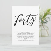Zwart & Wit Veertig Minimaal 40ste Verjaardagsfees Kaart (Staand voorkant)