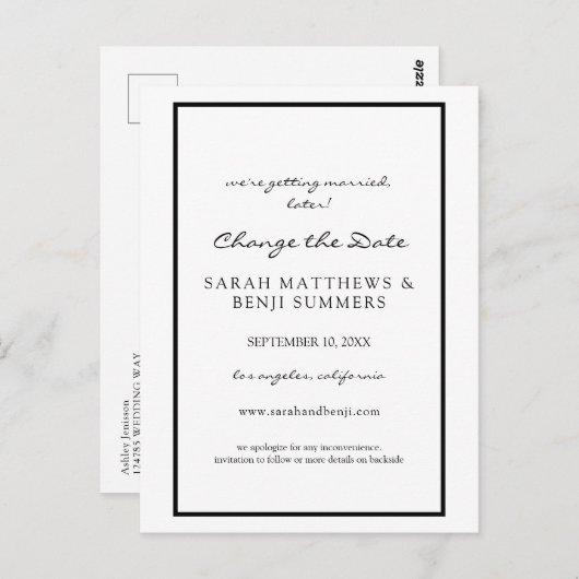 Zwart-wit Verander het Briefkaart Datum (Voorkant / Achterkant)