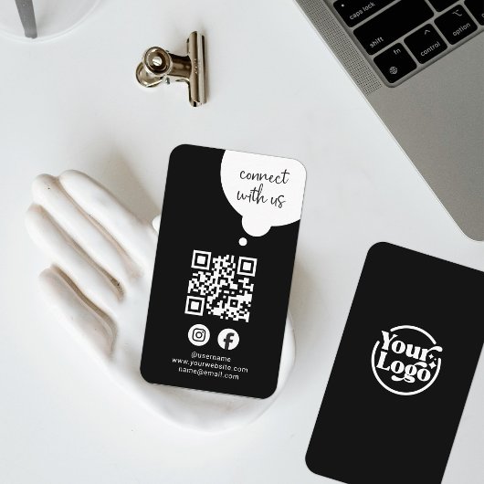 Zwart Wit Verbind Met Ons QR-Code Sociale Media Visitekaartje