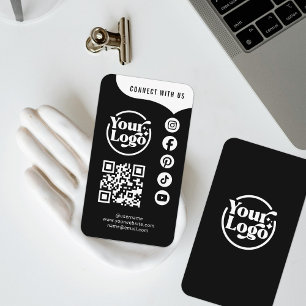 Zwart Wit Verbinding maken met ons QR Code 5 Socia Visitekaartje