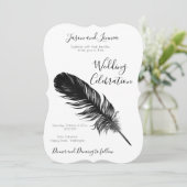 Zwart-wit veren minimalistische elegante kaart (Staand voorkant)