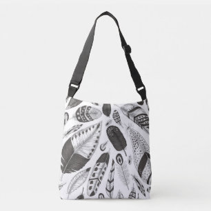 Zwart-wit verenpatroon crossbody tas