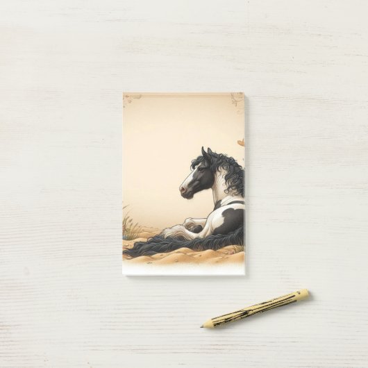 Zwart-wit verf paard post-it® notes (Op bureau)