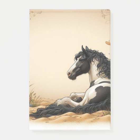 Zwart-wit verf paard post-it® notes (Voorkant)