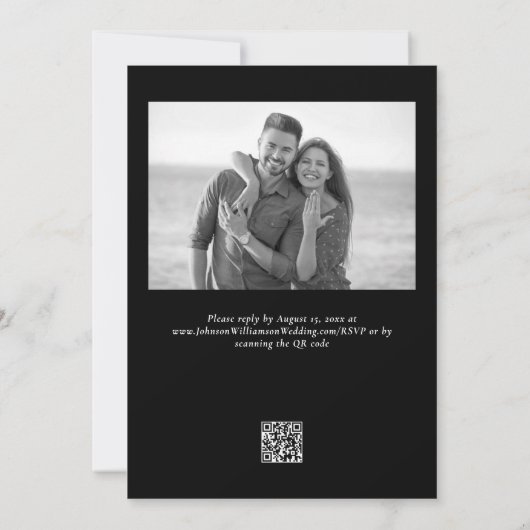 Zwart Wit Verfijnd Elegant Bloemen Bruiloft Kaart (Achterkant)