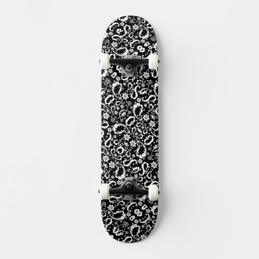 zwart wit verfijnd indiaas patroon persoonlijk skateboard (Voorkant)