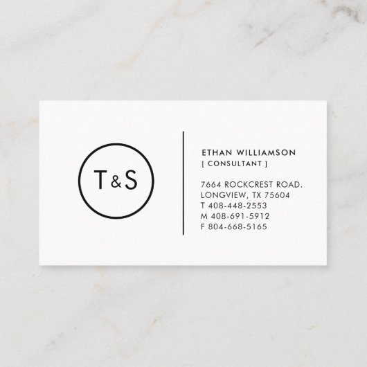 Zwart-wit Verfijnd Minimalistisch Monogram Visitekaartje (Achterkant)