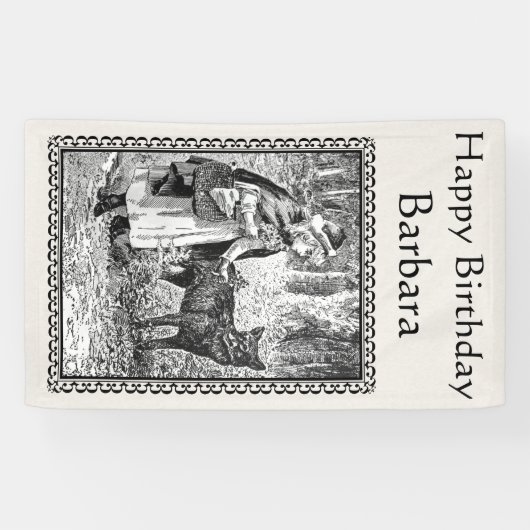 Zwart Wit Verjaardag Tekening Roodkapje Wolf Spandoek (Horizontaal)