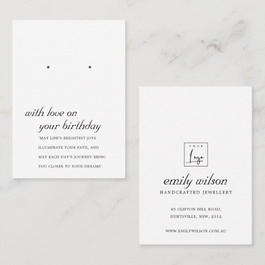 ZWART WIT VERJAARDAG VRIEND EARRING DISPLAY KAART PLAATSKAARTJE (Voorkant / Achterkant)