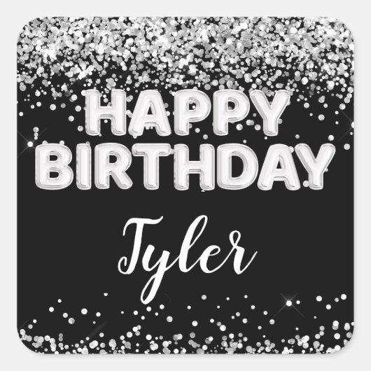 Zwart-wit Verjaardagsfeestgunst Vierkante Sticker (Voorkant)