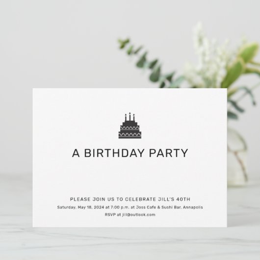 Zwart-wit Verjaardagstaart Party uitnodiging (Staand voorkant)