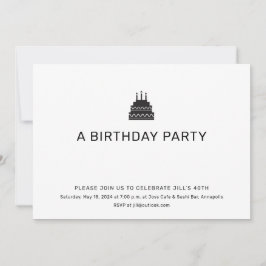 Zwart-wit Verjaardagstaart Party uitnodiging