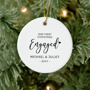 Zwart & Wit Verloofd Foto Ornament Eerste Kerstmis