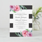 Zwart-wit verlovingsfeest. Roze boho floral Kaart (Staand voorkant)