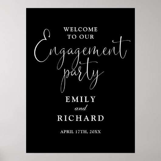 Zwart-wit verlovingsfeest welkomstbord poster (Voorkant)