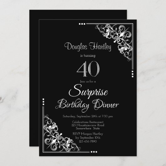 Zwart-wit verrassend, 40ste geboortedag kaart (Voorkant / Achterkant)