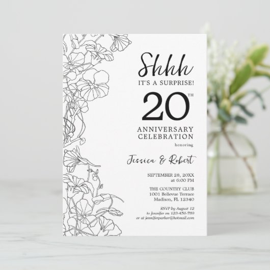 Zwart Wit Verrassing 20e Jubileum Kaart (Staand voorkant)