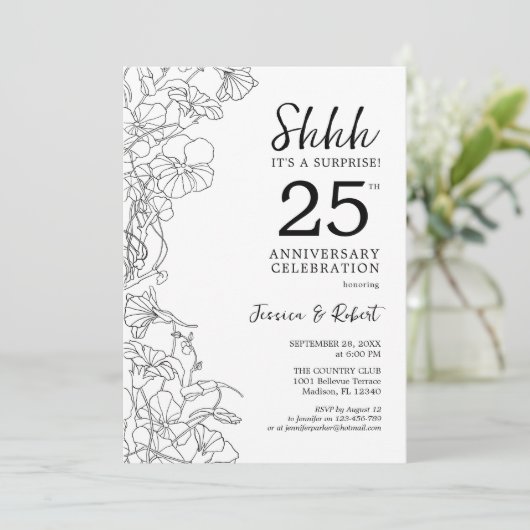 Zwart Wit Verrassing 25e Jubileum Kaart (Staand voorkant)