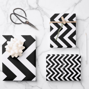 Zwart-wit Verschillende Maten Verticale Chevron Inpakpapier Vel