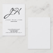 Zwart wit verticaal modern plain script monogram visitekaartje (Voorkant / Achterkant)