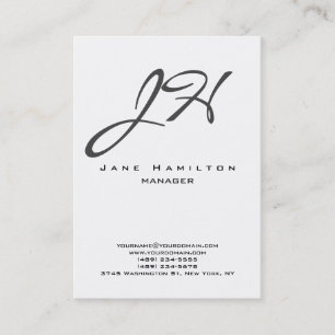 Zwart wit verticaal modern plain script monogram visitekaartje