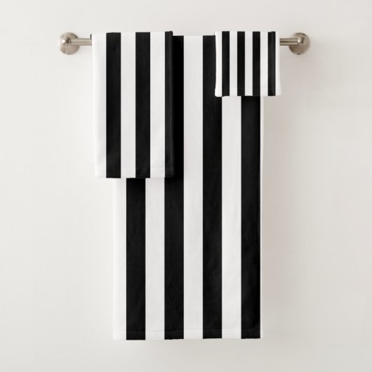 Zwart-wit verticale streep bad handdoek (Insitu)