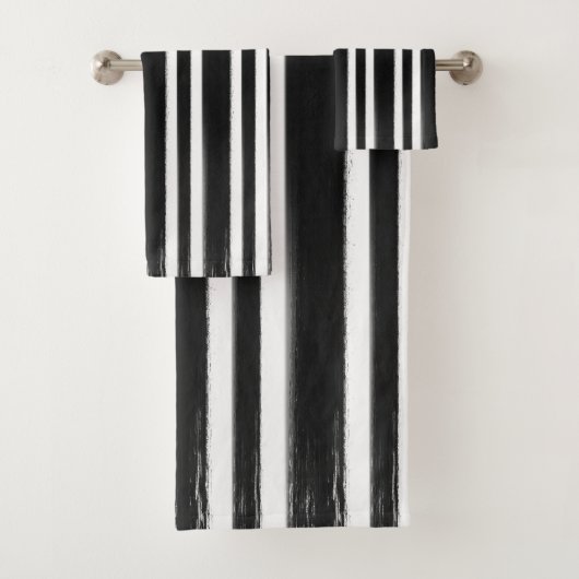 Zwart & Wit Verticale Streep Verfkwast Bad Handdoek (Insitu)