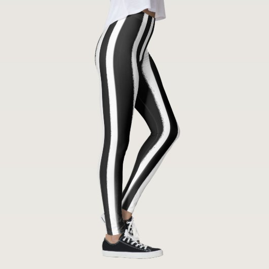 Zwart-wit verticale streepverfkwast leggings (Rechts)