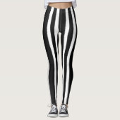 Zwart-wit verticale streepverfkwast leggings (Voorkant)
