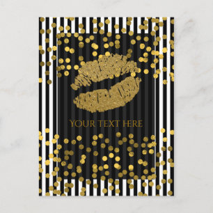 Zwart-wit - verticale strepen Gold Faux Stippen Briefkaart