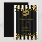 Zwart-wit - verticale strepen Gold Lips Kiss Kaart (Voorkant / Achterkant)