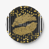 Zwart-wit - verticale strepen Gold Lips Kiss Papieren Bordje