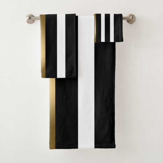 Zwart-wit verticale strepen gouden accenten bad handdoek (Insitu)