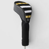 Zwart-wit verticale strepen gouden accenten golfheadcover (Schuin)