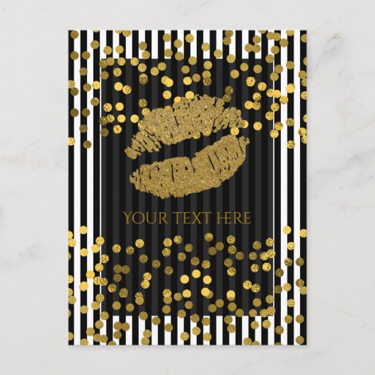 Zwart & Wit Verticale Strepen Gouden Faux Folie St Briefkaart (Voorkant)