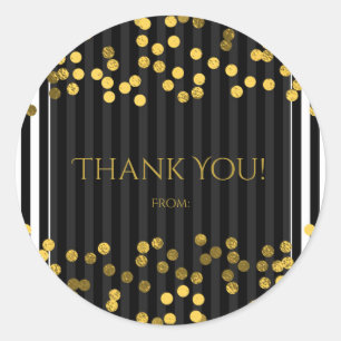 Zwart & Wit Verticale Strepen Gouden Faux Folie St Ronde Sticker