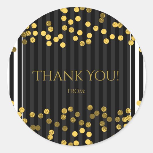 Zwart & Wit Verticale Strepen Gouden Faux Folie St Ronde Sticker (Voorkant)