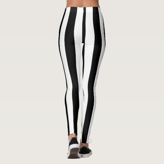 Zwart & Wit Verticale Strepen Halloween Kostuum Leggings (Achterkant)